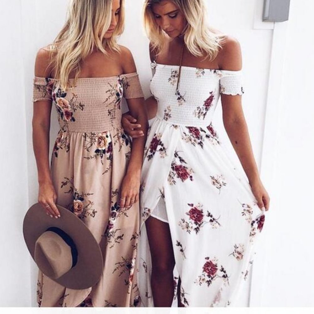 White Boho Printed Floral Maxi Dress - Picture 4 of 7